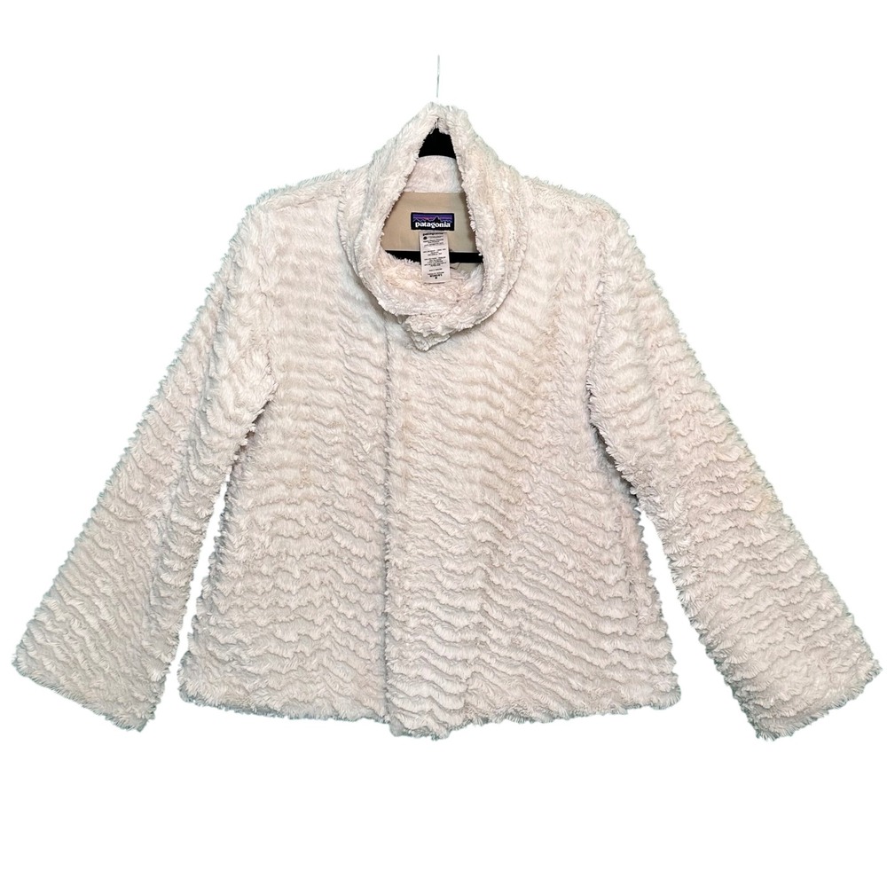 Patagonia Womens Jacket M Pelage Raschel Fleece Fur Wrap Asymmetrical Cream - Picture 2 of 13